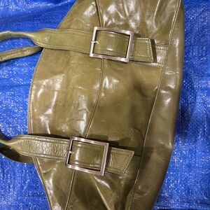 Olive Green Leather Tote Bag